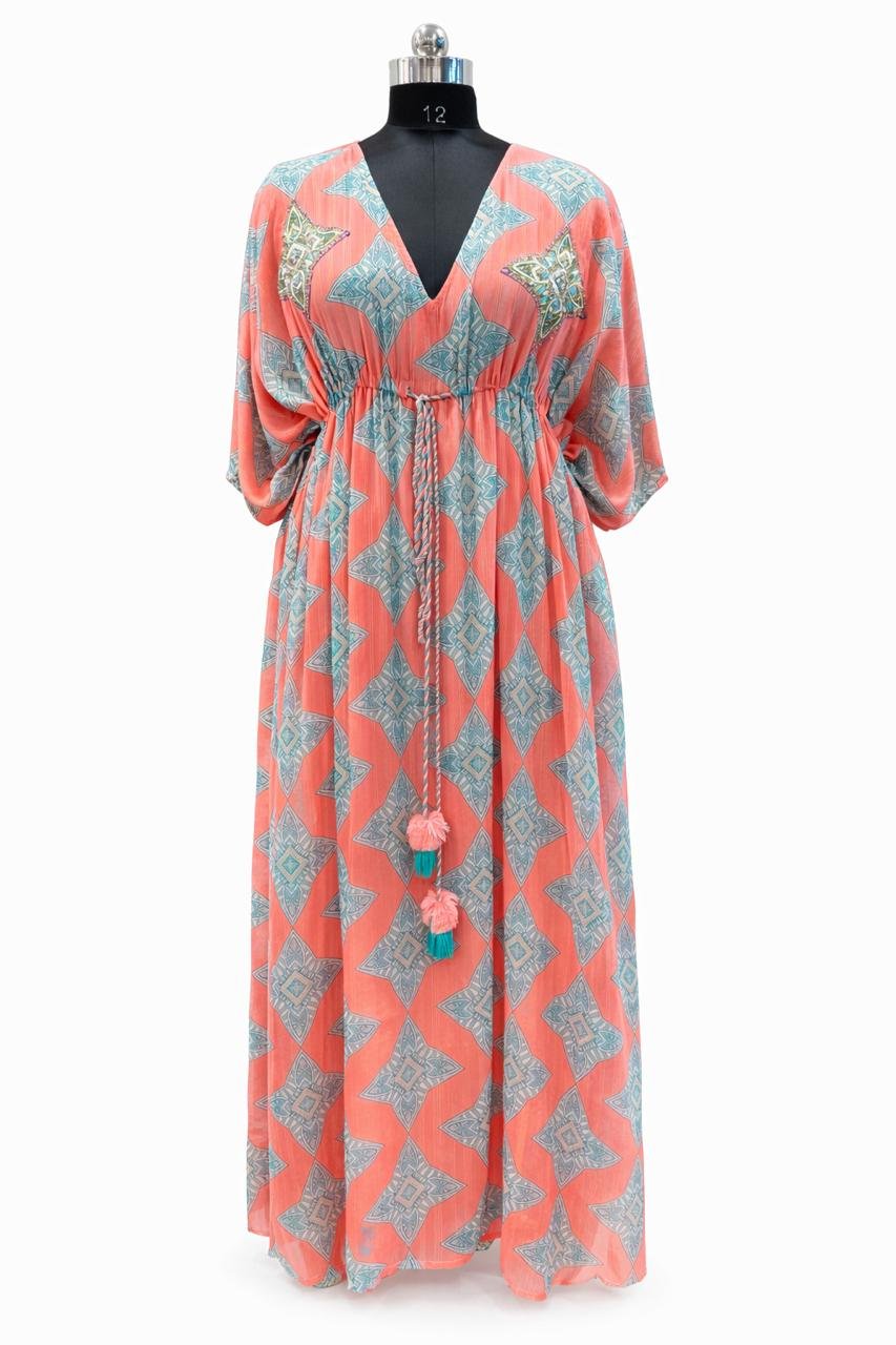 Floral printed maxi beach gown by KBK Exports